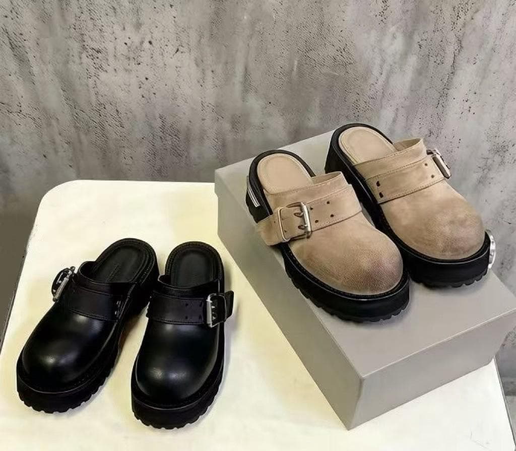 Buckled Leather Mule Clog
