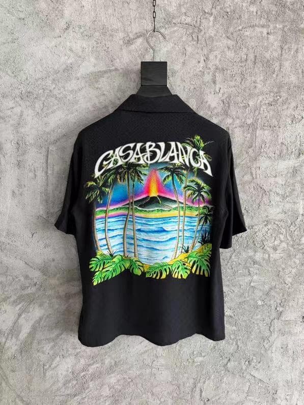Tropical Volcano Back-Print Camp Shirt