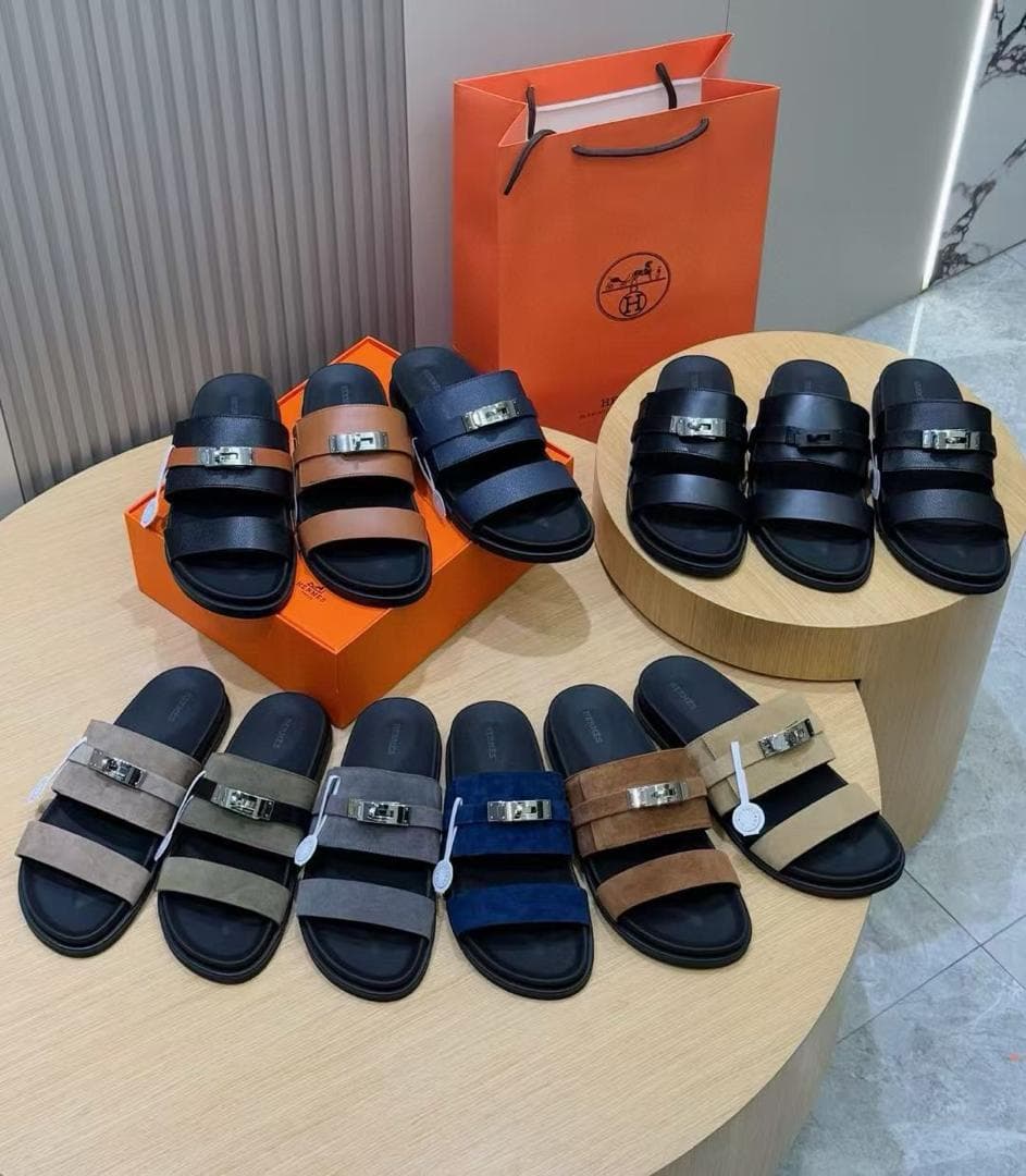 Two-Strap Buckle Leather Slide